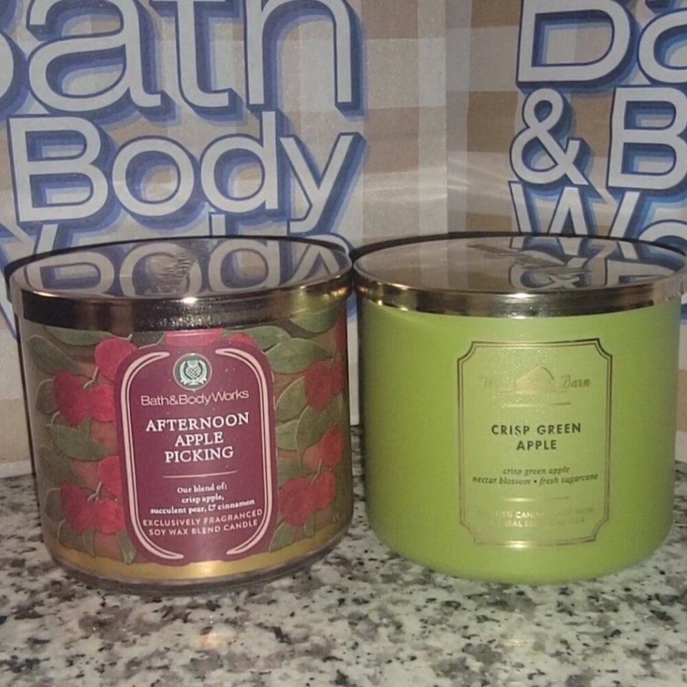 NEW BATH & BODY WORKS Afternoon Apple Picking & CRISP GREEN APPLE CANDLES